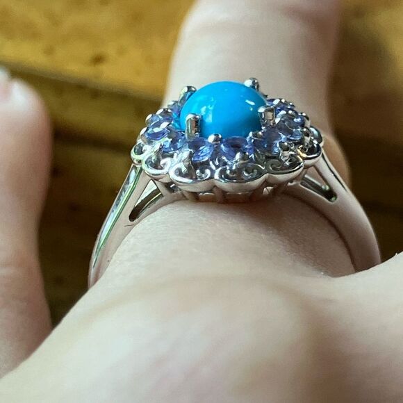 Natural Sleeping Beauty Turquoise Tanzanite Sterling Silver Ring Size 6 - Picture 2 of 9
